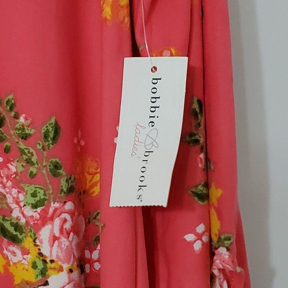 Bobbie Brooks Womens Sz Large Coral Tunic Top Gold Tone Necklace Shark Bite Hem - Picture 3 of 4